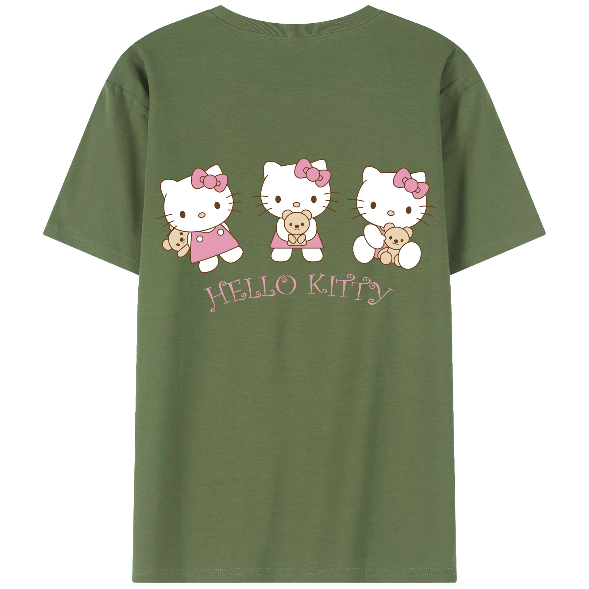 （画像用） Hello Kitty ハローキティ 綿100％ メンズ半袖Tシャツ（バックプリント） 通気性
